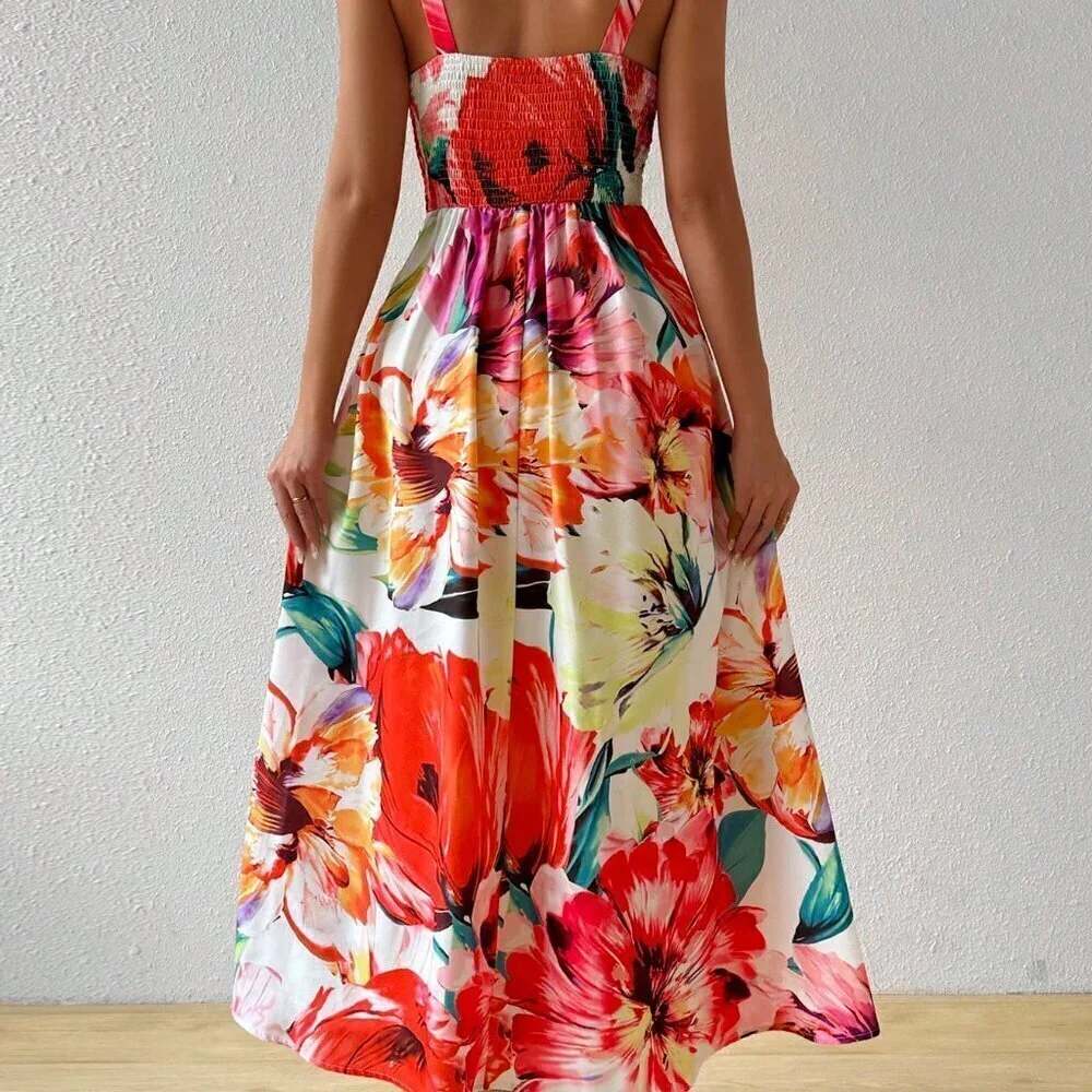 Multicolor Boho Women's Chest Strap Sleeveless Maxi Dress - Picture 3 of 5